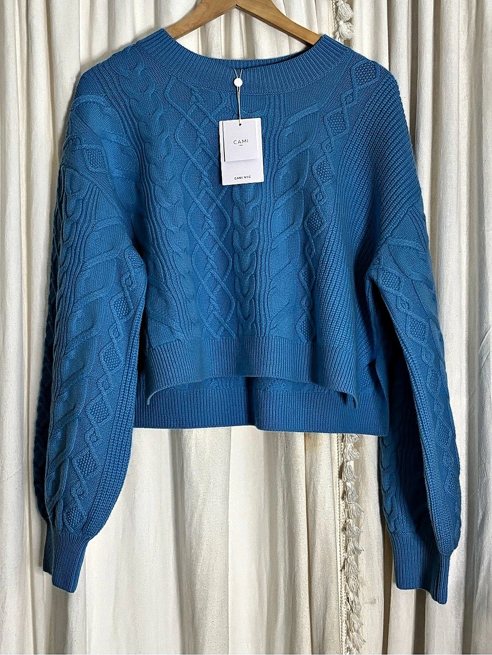 Cami NYC Davney Merino Wool Cable Knit Sweater Electric Blue XL NWT